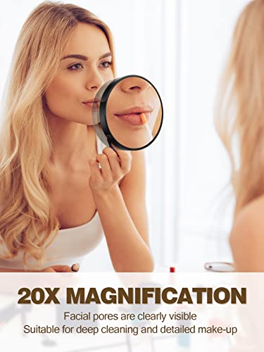 Macaki 20X Magnifying Mirror with 2 Suction Cups, 8.8cm Magnified Makeup Mirror and Slant Tweezers,1PCS,Black