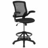Flash Furniture Mid-Back Black Mesh Ergonomic Drafting Chair with Adjustable Foot Ring and Flip-Up Arms, Metall, Schwarz, 68.58 x 68.58 x 125.73