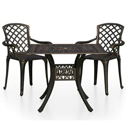 vidaXL Biatro Set 3 Piece Outdoor Furniture Set Balcony Bistro Table and Chairs Patio Garden Balcony Table Chairs Furniture Cast Aluminium Bronze