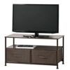 mDesign TV Unit with Organiser Boxes – Slim Television Stand with Shelf and 2 Fabric Boxes – Modern Living Room Furniture for TV, DVD Player and