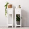 Ruication Pair of Bedside Table Storage Cabinet With 1 Drawer White Wooden Furniture Shelf Side Table Slim Tall Telephone Table Chest of Drawers
