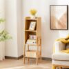 Welnow Natural Modern End Table, Solid Oak Wood Nightstand with 2 Tier Storage Space Open Shelf Side Table Cabinet Small Bedside Table Practical
