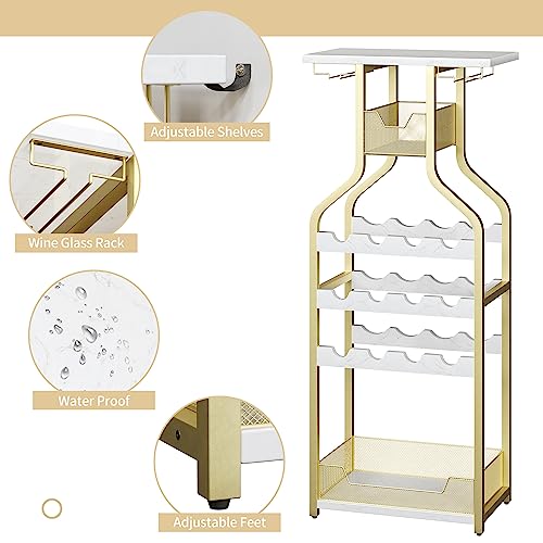 Amyove Metal Wine Rack Wine Bottle Holders Stands Freestanding Floor,Wine Storage Organizer Display Rack Table Wine Glass Rack for Bar Kitchen Di
