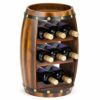 Christow Wooden Wine Rack Barrel, Free Standing With Top, 8 Bottle Holder, Oak Effect Storage, Gift For Wine Lover, H49cm