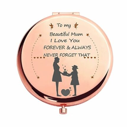 HCHES Stunning Rose Gold Foldable Compact Magnifying Mirror Engraved with Message, for Mum or Grandma at Mothers Day,Birthday,Thanksgiving,Christ