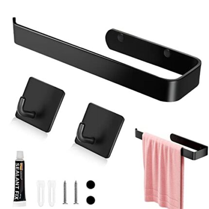 ANOTHEEE Hand Towel Holder Black Towel Ring Self Adhesive Towel Rail for Bathroom, Towel Rail Self Adhesive With 2 Pac Self Adhesive Hooks SUS304