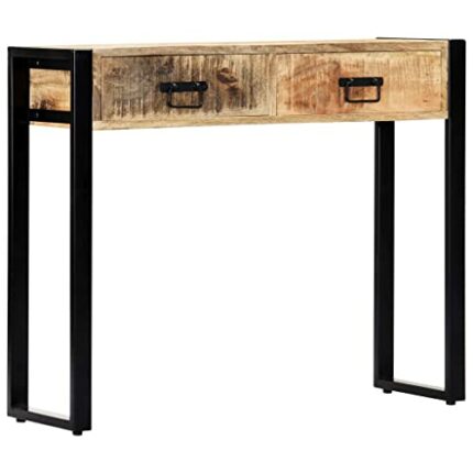 vidaXL Solid Mango Wood Console Table with 2 Drawers Vintage and Industrial Charm Hall Table Side Table Dressing Table Entryway Table Vanity Cabi