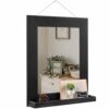 EDGEWOOD 16x20 Inches Decorative Rustic Wall Mirror with Shelf Solid Wood Frame, Brown