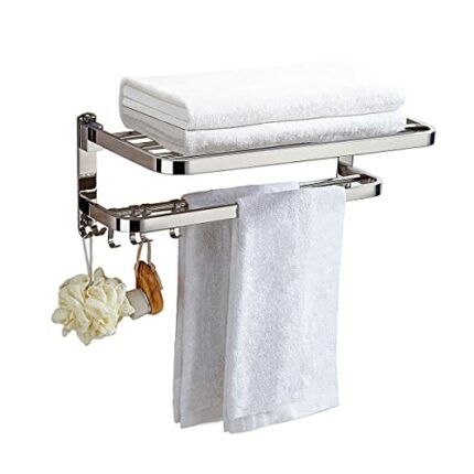 Booxihome Towel Rack, Stainless Steel Towel Rail with Double Towel Shelf for Bathroom, Wall-Mounted Shower Shelf Organizer 37cm(14.5 inch)