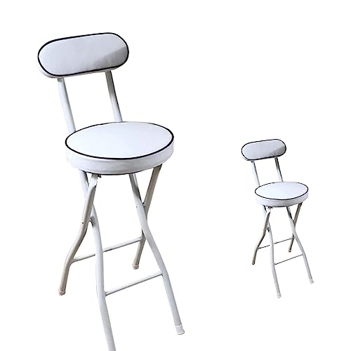 Portable Folding Stool, Folding Bar Stool With Back Support & Footrest, Round Compact Folding Breakfast Bar Stool Chair, With Padded Seat, For Ki