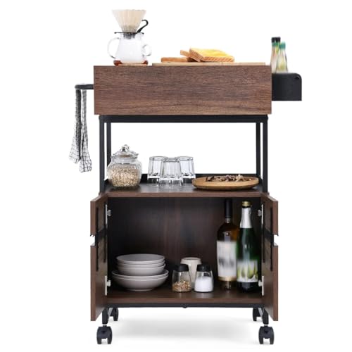 GRETD Rolling Kitchen Island With Storage Cabinet,Trolley Cart with Shelf for Home Kitchen