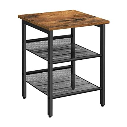 VASAGLE Side Table, Nightstand, End Table with 2 Adjustable Mesh Shelves, Easy Assembly, Industrial for Living Room, Bedroom, Stable Steel Frame,