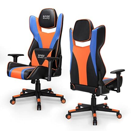 SpecStandard Premium Ergonomic Gaming Chair, Horizontal Recline Function - Black/Orange/Blue
