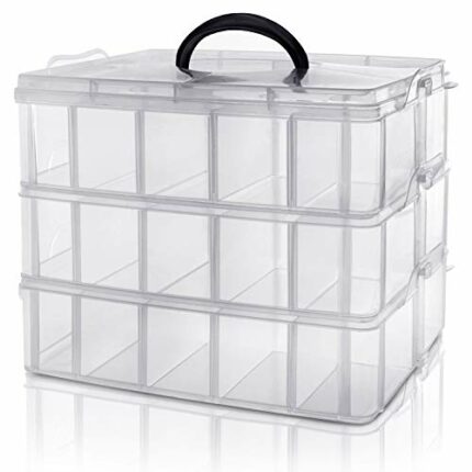 Kurtzy 3 Tier 30 Compartments Stackable Storage Box - Plastic Storage Box with Adjustable Compartments - Transparent Container for Storing & Orga