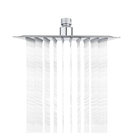 Ibergrif M20292 Rain Shower Head, 8 Inch Square Fixed Showerhead, 304 Stainless Steel Ultra Thin Top Spray Shower Head with 100 Silicone Jets for
