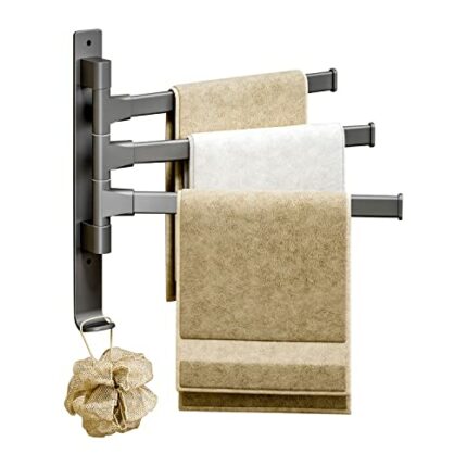 Self Adhesive Swivel Towel Rail Wall Mounted Towel Rack Holder with 3 Swivel Bars 180° Rotatable Bathroom Towel Holder | 2 Installation Methods D