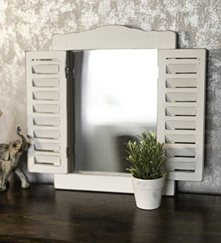 HomeZone Shabby Chic Wooden Shutter Window Wall Mirrors Distressed Antique Painted Finish Decorative Rectangular Shape Home Decor Beautiful Rusti