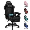 ELFORDSON Gaming Chair with Massage Lumbar Support Footrest, Computer Office Chairs High Back 150° Reclining, Gamer Chairs for Kids Adults, Cyan