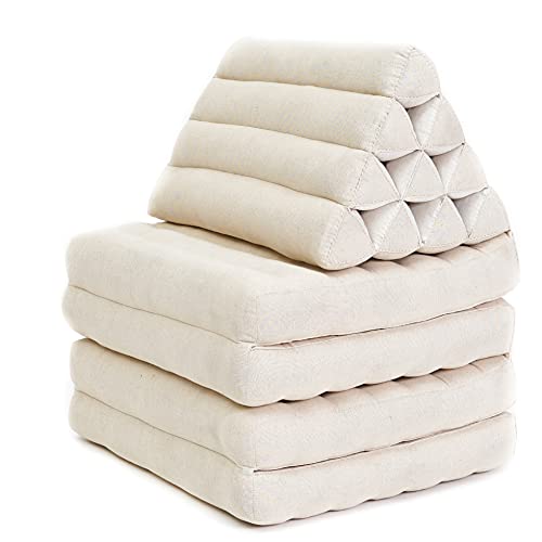 LEEWADEE 4-Fold Mat with Triangle Cushion – Firm TV Pillow, Foldable Mattress with Cushion Made of Eco-Friendly Kapok, 225 x 50 cm, black orange