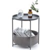 KINGRACK Sofa Side Snack Table,Coffee Round Table with Basket,Metal End Table,Nightstand with fabric Storage Basket and Detachable Tray Top,Scand