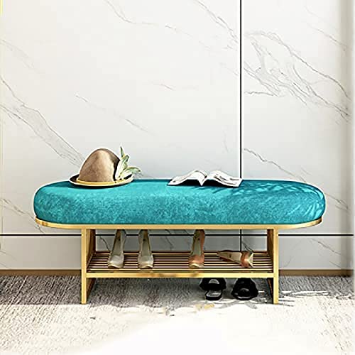 Entrance Bench With Gold Shoe Rack, Velvet Upholstered Bench Seat, Modern Bench Shoe Cabinet Organizer,Grey,80X35X45Cm(31X14X18Inch)
