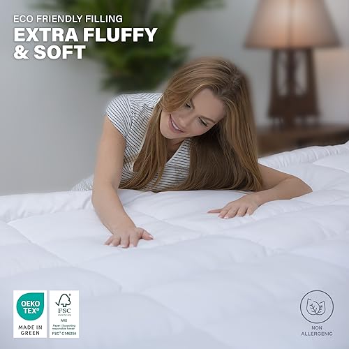 Lakhmaali Mattress Topper Double Bed, Soft & Fluffy Microfiber Quilted cover, Extra Thick, Best Mattress Topper with Elasticized Corner Straps -