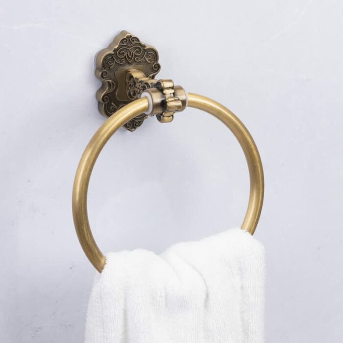 SDH Bathroom Towel Ring - Vintage Style Antique Brass Towel Hanger - Wall Mount Kitchen & Bathroom Hand Towel Holder - Pack of 1 Heavy Duty Decor