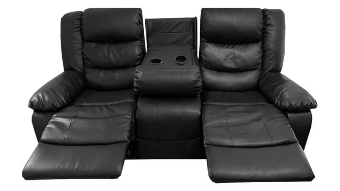 GSW - Sofa - Roma Leather Recliner Sofa With Cupholders - Black and Grey Color (3+2 Seater, 3 Seater, 2 Seater) (3+2 Seater, Black)