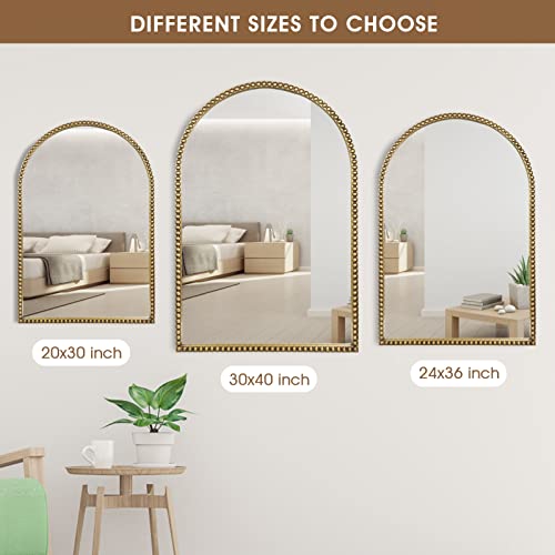 Fobule Arched Wall Mirror for Bathroom, 20"x30" Metal Beaded Frame Decorative Accent Mirror, Large Modern Distressed Hanging Wall Decor for Washr