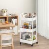 Sywhitta 3-tier Storage Rack on Wheels, Kitchen Storage Utility Cart, Rolling Storage Rack for Bedroom, Bathroom, Office, White