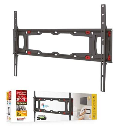 Barkan TV Wall Mount, 19-65 inch Fixed, Drywall No Stud No Drill Flat/Curved Screen Bracket, Holds up to 37kg, Auto Lock Patented, Fits LED OLED