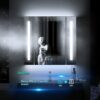 Tokvon® Alameda Bathroom Mirror Cabinet led illuminated light mirrored cabinet with led dimmer switch shaver socket demister strip lights 650x600