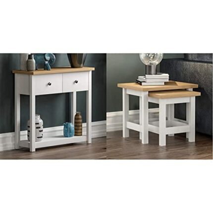 Vida Designs Arlington Console Table Shelf Hallway Side End Dressing Table MDF (White, 2 Drawer) & Arlington Nest of 2 Tables Side End Modern Tab