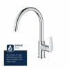 GROHE BauEdge – Single Lever Kitchen Mixer Tap (Monobloc Installation, High Spout, Swivel Area 360˚, 28 mm Ceramic Cartridge, Tails 3/8 inch), Ea