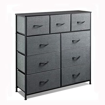 N/A 9-Drawer Dresser Fabric Storage Tower For Bedroom Nursery Entryway Closets Tall Chest Organizer Unit With Steel Frame