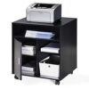 FITUEYES Printer Stand with Wheels, Black Wood Printer Table under Desk Storage, Desk Side Mobile Filling Cabinet 3 Open 2 Closed Storage for Hom