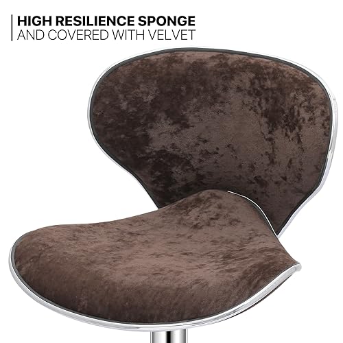 MoNiBloom Brown Velvet Bar Stools Set of 2 Counter Height Barstools with Back Swivel Bar Chairs with Metal Base Modern Adjustable Kitchen Island