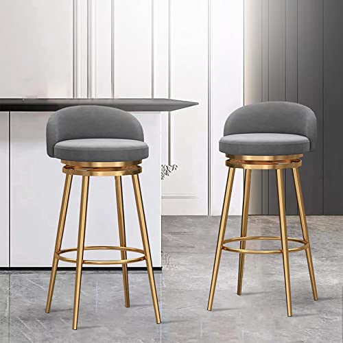 RTYHN Swivel Bar Stools Set of 2, Metal Home Barstools with Velvet Upholstered Island Chairs Stools, for Breakfast/Dining Room Counter Height 25.