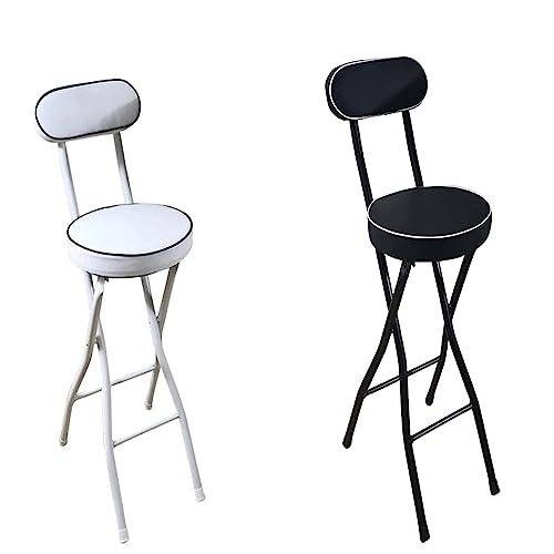 Portable Folding Stool, Folding Bar Stool With Back Support & Footrest, Round Compact Folding Breakfast Bar Stool Chair, With Padded Seat, For Ki