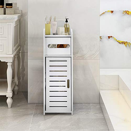 Bathroom Cabinet Free Standing Bathroom Storage Cabinet Wood-plastic Board Slim Bathroom Storage Unit, White Bathroom Storage Toilet Roll Cabinet