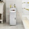 Yosoo Health Gear Bathroom Floor Storage Cabinet, White Robust Bathroom Organizer Furniture Corner Shelf Toilet Slim Shelf with Shelves and Doors