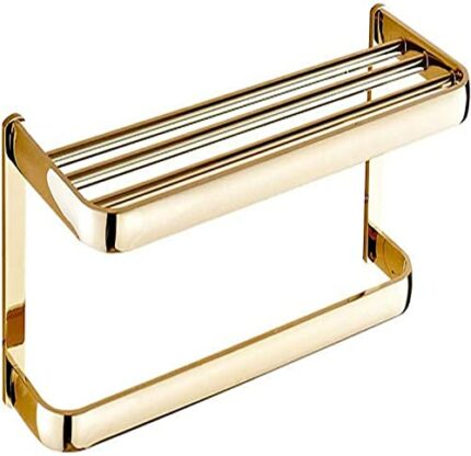XHALERY 2-Tiers 59cm Copper Chrome Towel Rack,Bathroom Storage Shelf Towel Rails,Wall Mounted Toilet Kitchen Towel Holder Bar,