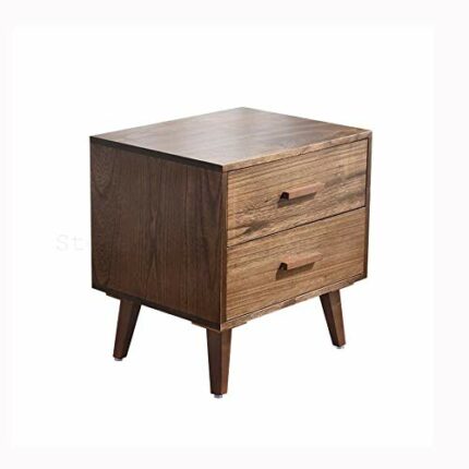 N/A Solid Wood Bedside Table Walnut Color Bedside Table, Simple Bedroom Double Drawer Bedside Table