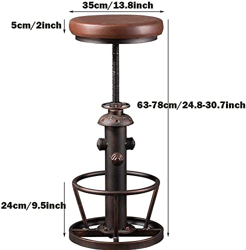 Vintage Bar Stools Fire Hydrant Design Swivel PU Seat 24-30inch Counter Height Adjustable Industrial Kitchen Island Stool Retro Dining Chair Farm