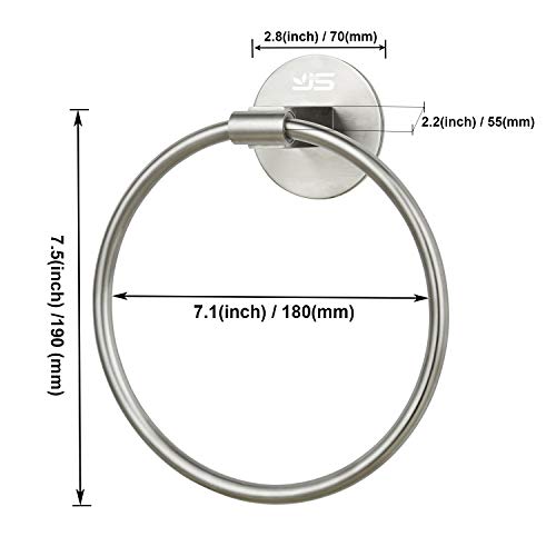 JS Self Adhesive Towel Holder,Stainless Steel Bathroom Towel Ring 7.08 inches/18cm,Wall Mounted 3M Self Adhesive Hand Towel Rails for Kitchen Bat