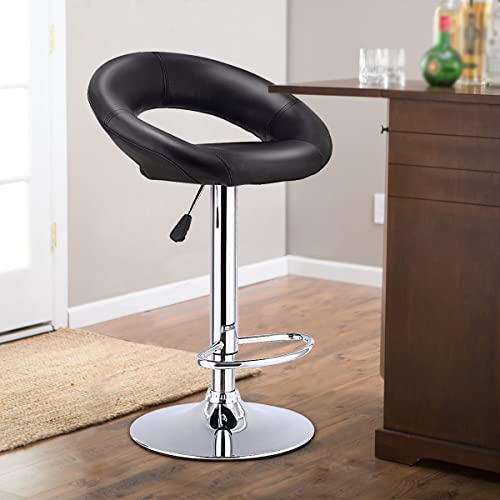 SDFGH Set of 2 Bar Stools Adjustable PU Leather Barstools Swivel Pub Chairs Black