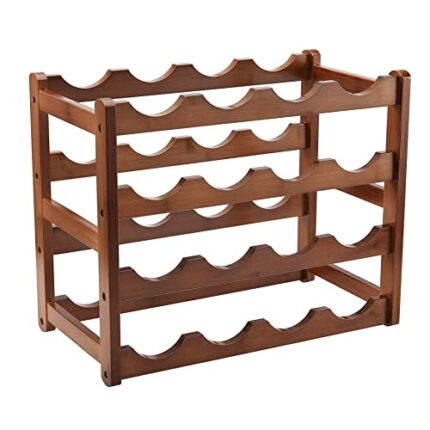 K KELBEL Bamboo Wine Rack,16 Bottles Freestanding Wine Holder 4 Tiers Display Holder Vintage Wine Storage Organizer for Kitchen, Pantry, Cellar,