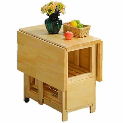 XJWWW-URG Wood Color 1.2M Dining Table Folding Drop Leaf Butterfly Solid Wooden Kitchen Furniture Natural Wooden (only Folding Table) XJWWW-URG