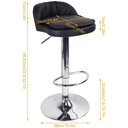 WKWKERK Bar Stools Set Of 2 PU Leather Swivel Height Adjustable Bar Chairs With Low Back For Counter Shop Kitchen Home Barstools With Footrest(Bl