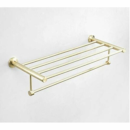 N/A Bathroom Towel Rack Golden Brush Towel Holder Storage Towel Rack Shelf Wall Mounted Brushed Stainless Steel